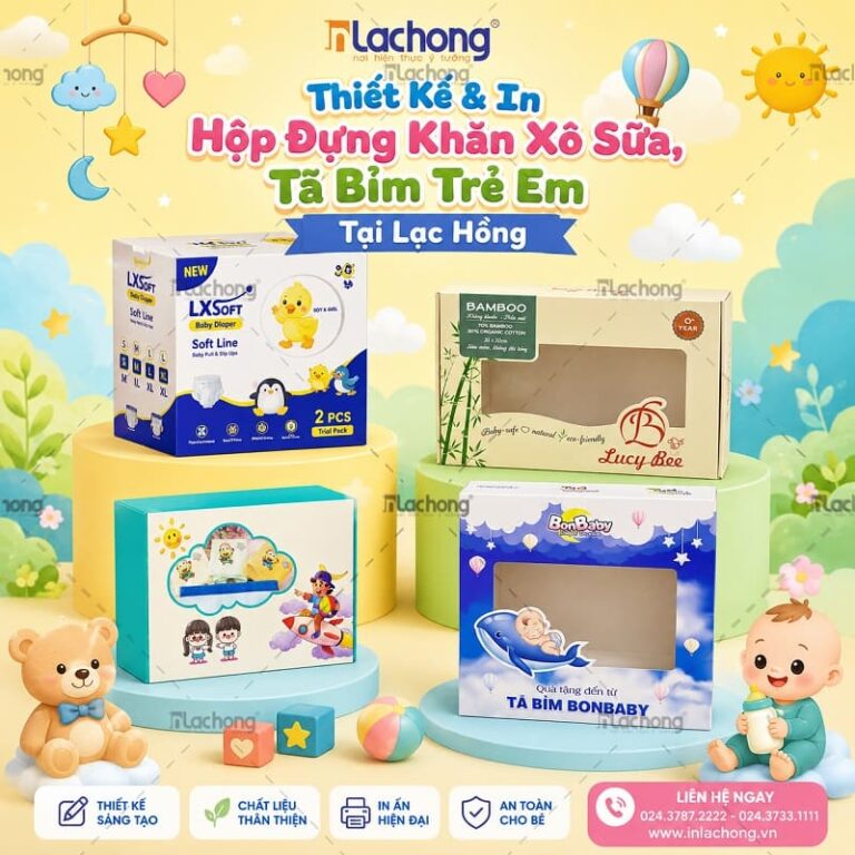 99 Mẫu in hộp giấy đựng khăn xô sữa , tã bỉm, yếm…trẻ em Đẹp